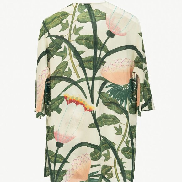 Hermes Cream & Green Silk Floral Buttoned Blouse - Picture 2 of 11